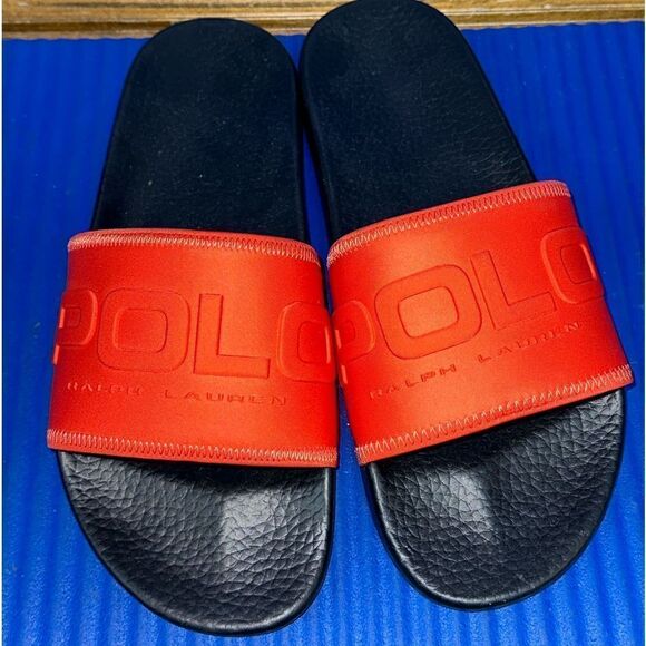 Size 11- POLO RALPH LAUREN RED BLACK NEOPRENE SLIDE SLIDES SANDALS FLIP FLOPS - Picture 1 of 7